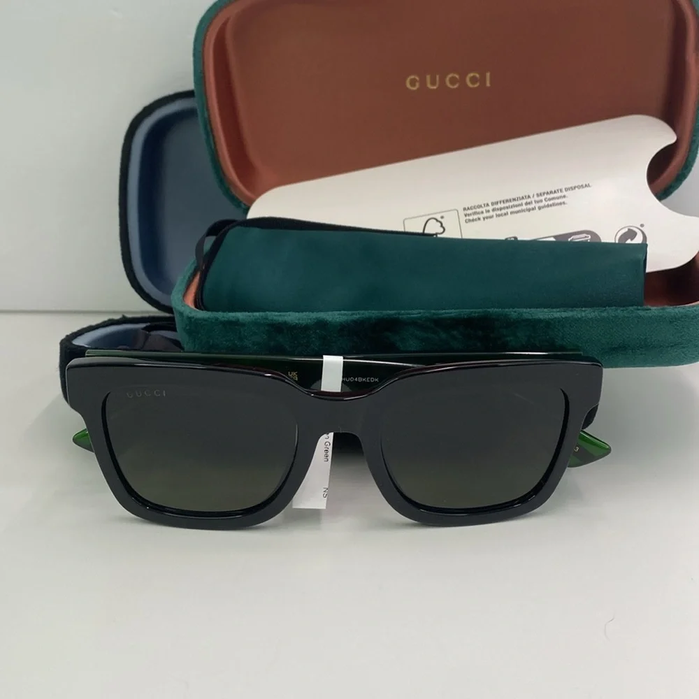 💯 - New Authentic Gucci Green Square Men`s Sunglasses GG0001SN 002 52 GG0001…
